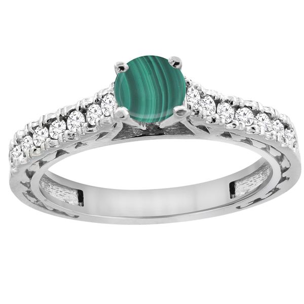 1.66 CTW Malachite & Diamond Ring 14K White Gold - REF-62V5R