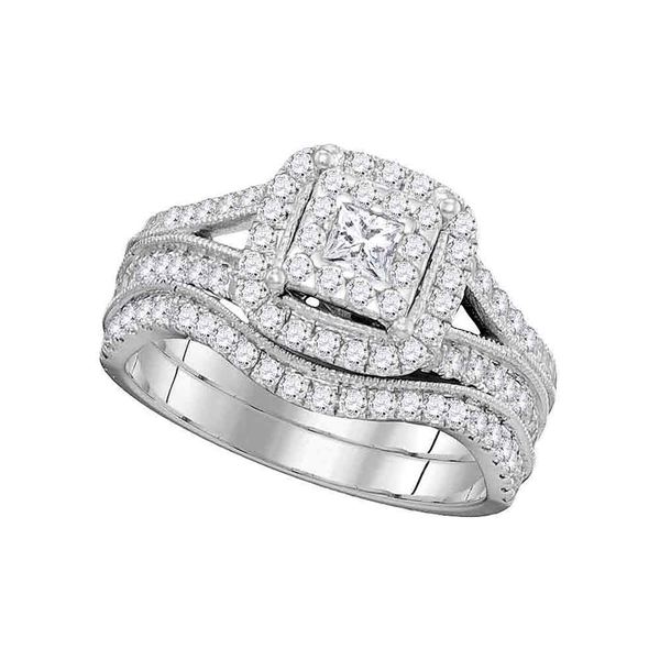 Bridal Wedding Ring Band Set 1 Cttw 14KT White Gold