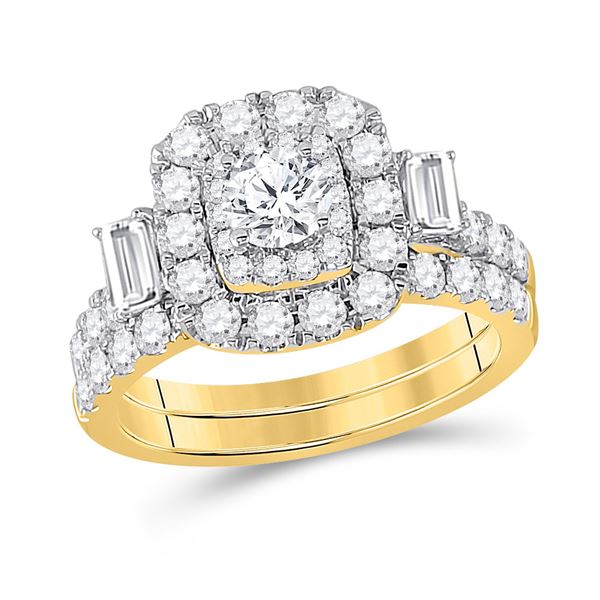 Diamond Bridal Wedding Ring Band Set 2 Cttw 14KT Yellow Gold