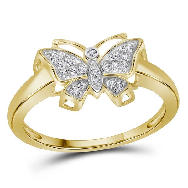 Round Diamond Butterfly Bug Ring 1/20 Cttw 10KT Yellow Gold