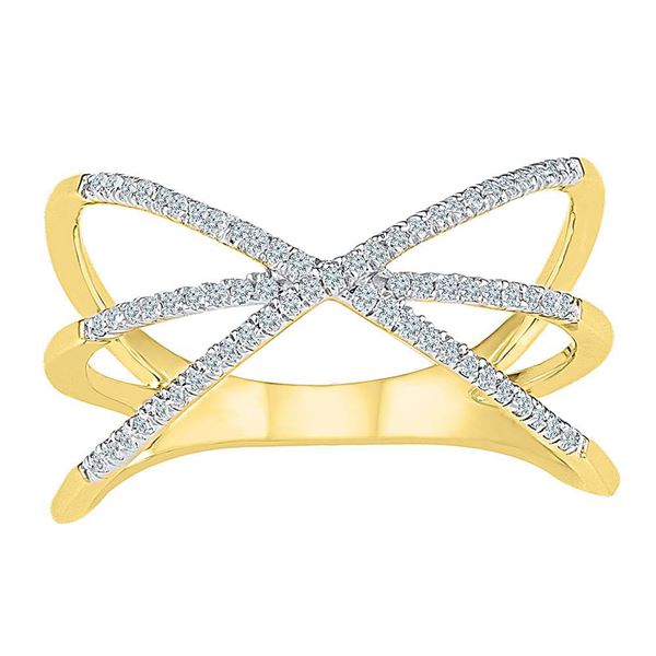 Round Diamond Crossover Band Ring 1/5 Cttw 10KT Yellow Gold