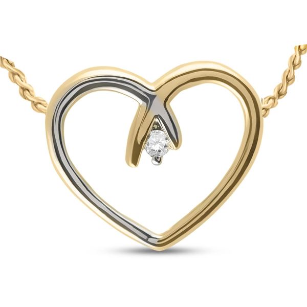 Round Diamond Heart Pendant .03 Cttw 10KT Two-tone Gold