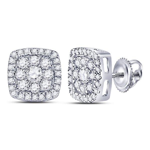 Round Diamond Square Cluster Earrings 1 Cttw 14KT White Gold