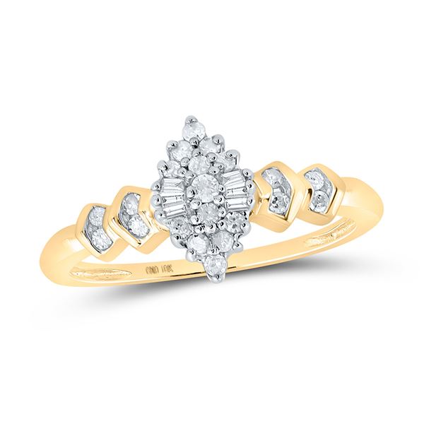 Round Diamond Marquise-shape Cluster Ring 1/4 Cttw 10KT Yellow Gold