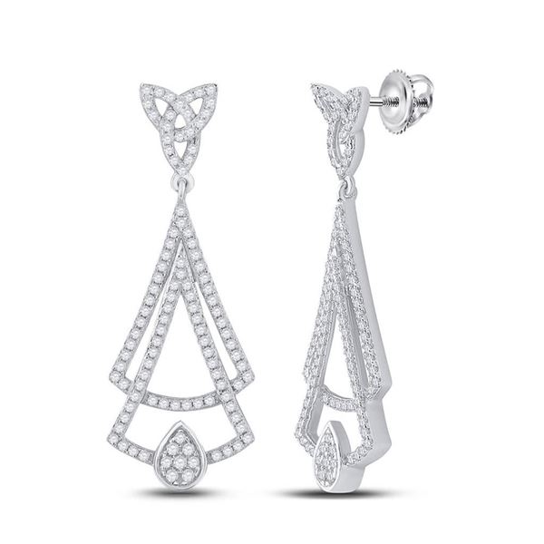 Round Diamond Triangle Dangle Earrings 3/4 Cttw 14KT White Gold