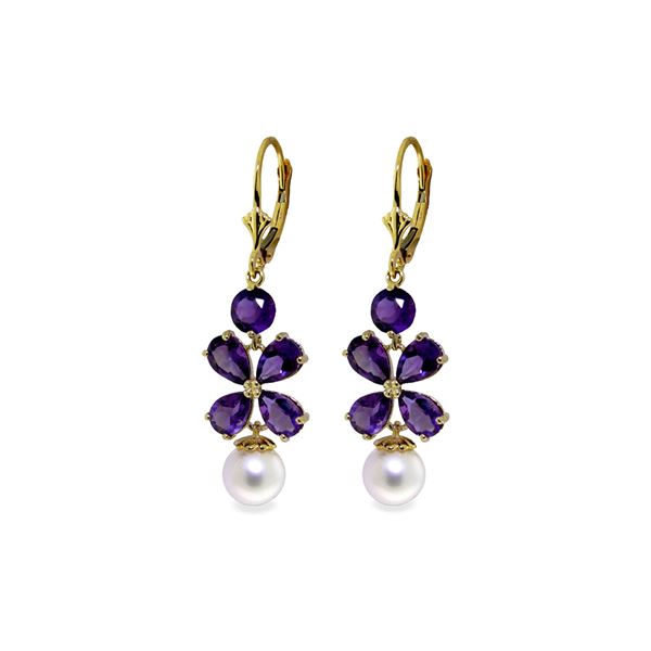 Genuine 6.28 ctw Amethyst & Pearl Earrings 14KT Yellow Gold - REF-49A8K