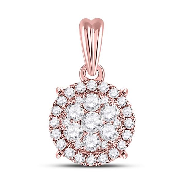 Round Diamond Halo Cluster Pendant 1/2 Cttw 14KT Rose Gold