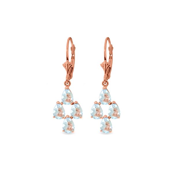 Genuine 3.9 ctw Aquamarine Earrings 14KT Rose Gold - REF-51H8X