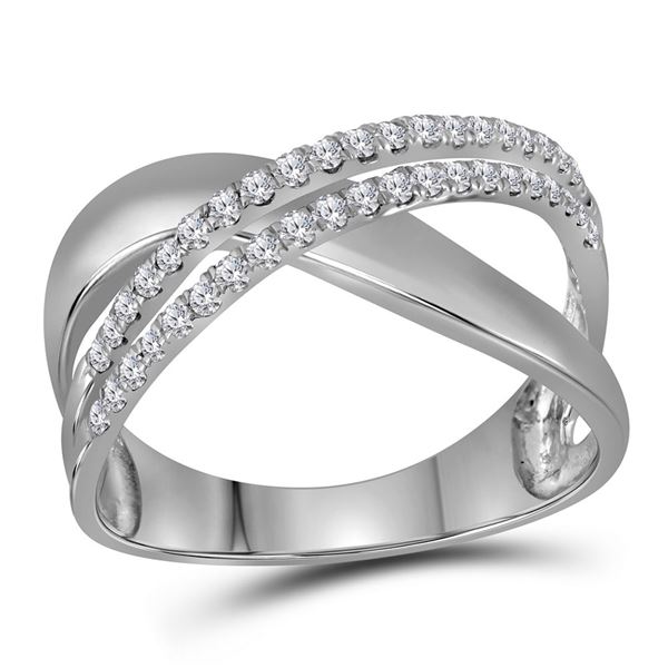 Round Diamond Crossover Band Ring 3/8 Cttw 10KT White Gold