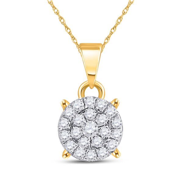Round Diamond Circle Cluster Pendant 1/6 Cttw 10KT Yellow Gold