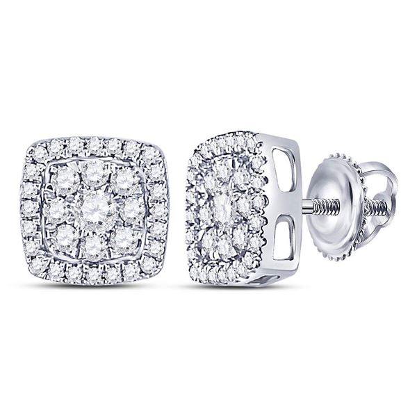 Round Diamond Square Cluster Earrings 1/2 Cttw 14KT White Gold