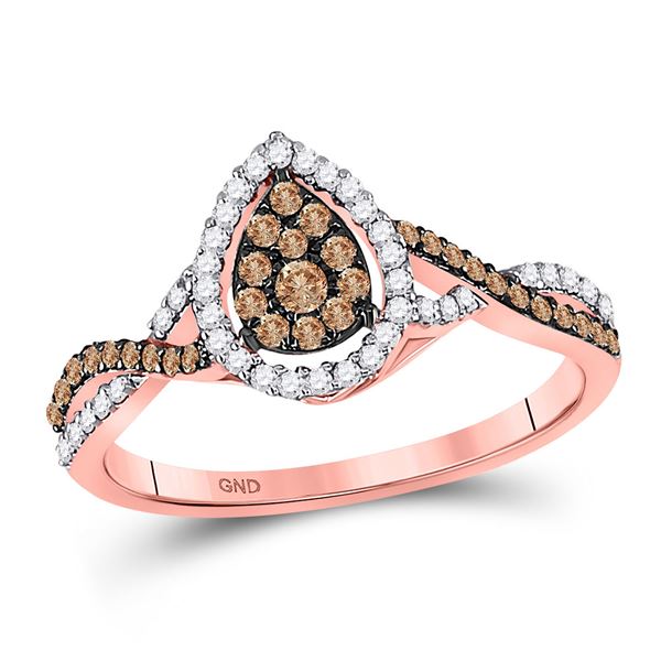 Round Brown Diamond Fashion Pear Cluster Ring 1/3 Cttw 10KT Rose Gold