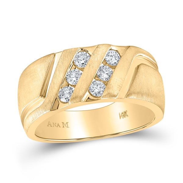 Round Diamond Wedding Double Row Band Ring 1/2 Cttw 14KT Yellow Gold