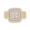 Image 2 : Round Diamond Square Cluster Ring 1-1/2 Cttw 14KT Yellow Gold
