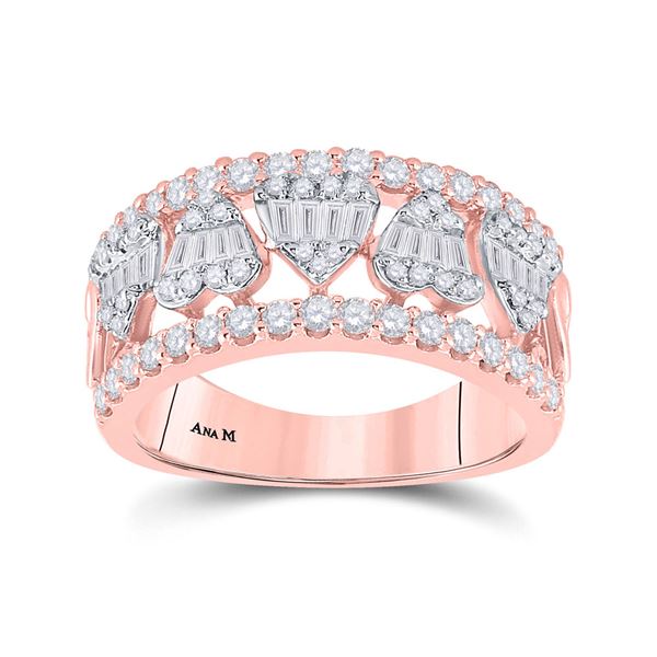 Baguette Diamond Statement Heart Band Ring 1 Cttw 14KT Rose Gold