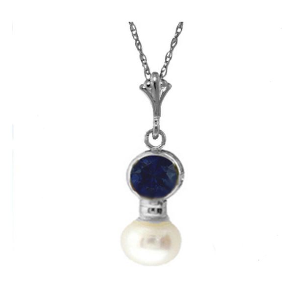 Genuine 2.48 ctw Sapphire & Pearl Necklace 14KT White Gold - REF-20R4P
