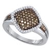 Image 1 : Round Brown Diamond Cluster Ring 1/2 Cttw 10KT White Gold