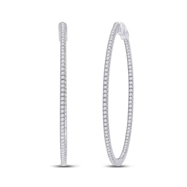 Round Diamond Hoop Earrings 1-3/4 Cttw 14KT White Gold