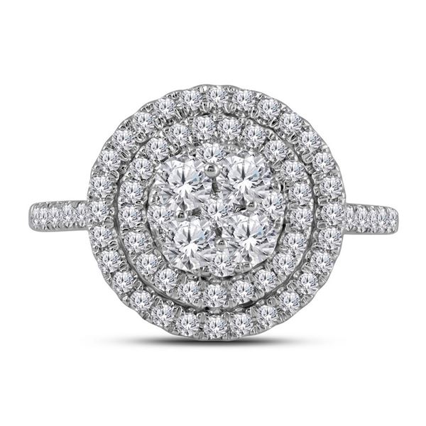 Round Diamond Circle Halo Cluster Ring 1 Cttw 14KT White Gold