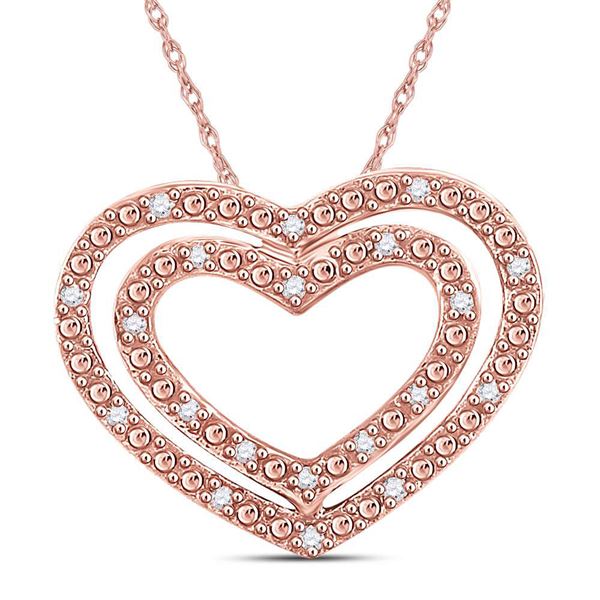 Round Diamond Double Heart Pendant 1/12 Cttw 10KT Rose Gold