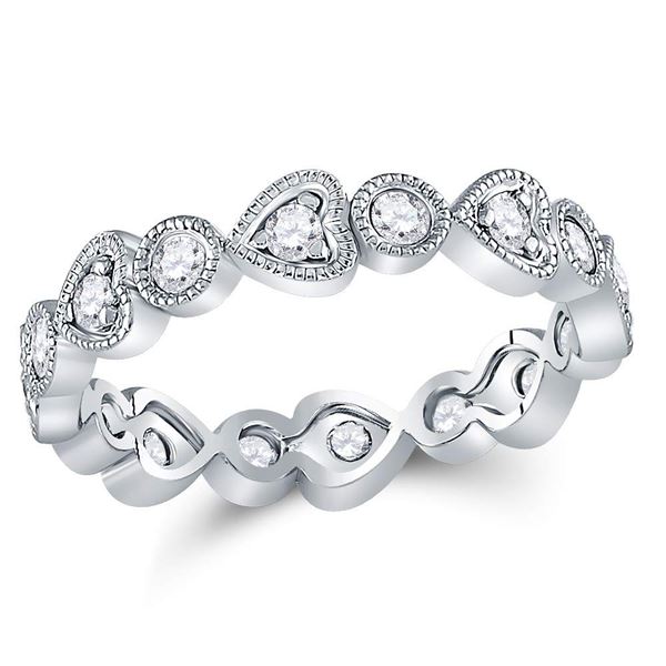 Round Diamond Heart Eternity Band Ring 3/8 Cttw 10KT White Gold
