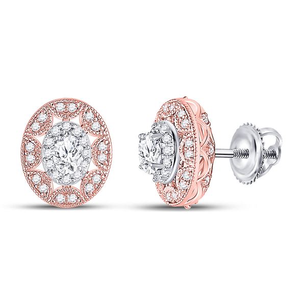 Oval Diamond Halo Earrings 1/2 Cttw 14KT Two-tone Gold