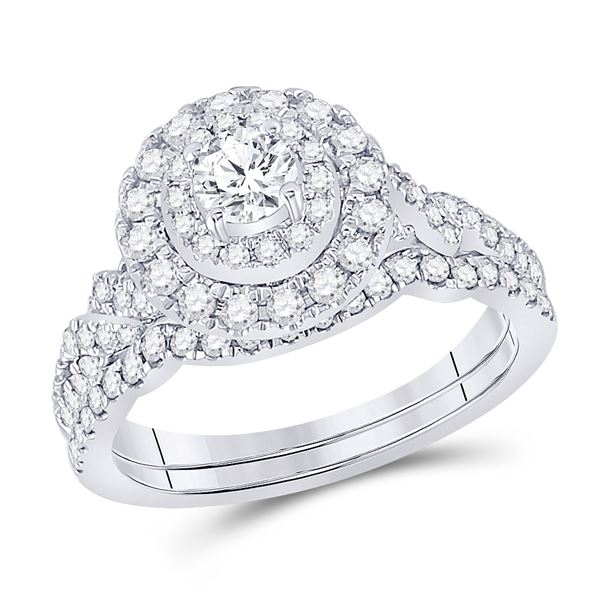 Diamond Bridal Wedding Ring Band Set 1 Cttw 14KT White Gold