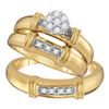 Image 1 : Diamond Cluster Matching Wedding Set 1/4 Cttw 10KT Yellow Gold