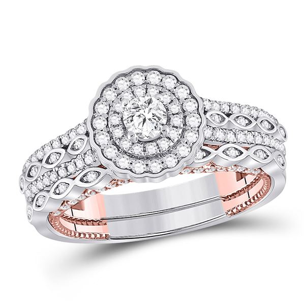 Diamond Bridal Wedding Ring Band Set 1 Cttw 14KT Two-tone Gold
