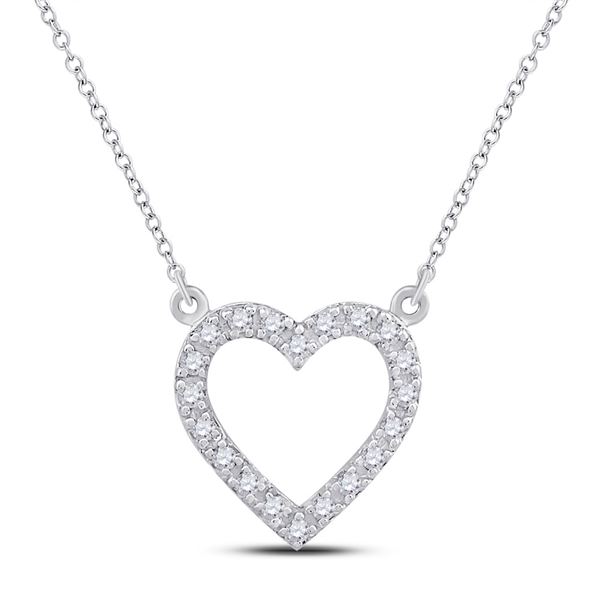 Round Diamond Heart Necklace 1/12 Cttw 10KT White Gold