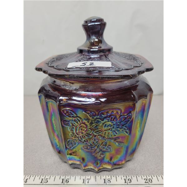 Cookie jar, iridescent carnival red tint glass