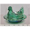 Image 1 : Hen on nest iridescent carnival green glass no chips or cracks