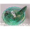 Image 2 : Hen on nest iridescent carnival green glass no chips or cracks