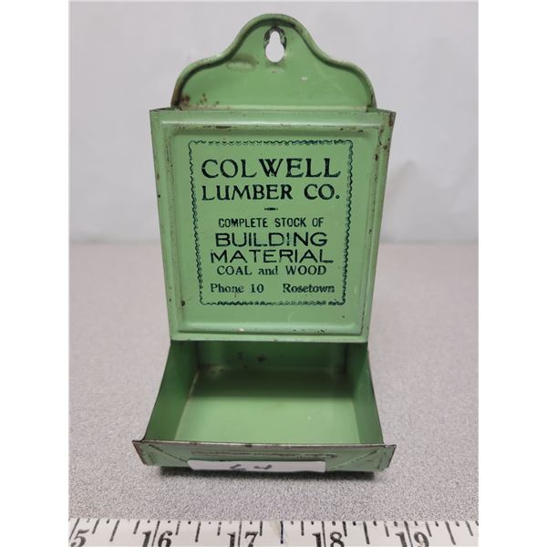 Match box Colwell lumber - Rosetown, excellent condition rare
