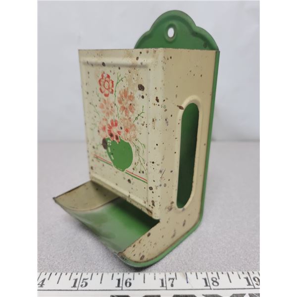 Match box, green flowers in vase, good condition