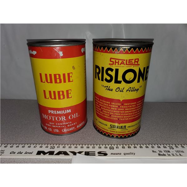 2 Motor Oil Tins Lubie Lube, Shaler Empty