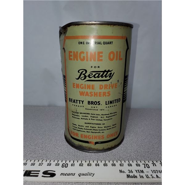 Rare Beatty Engine Oil Tin Empty