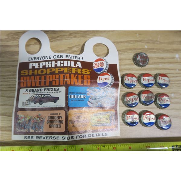 10 Pepsi Cola Caps Plus Pepsi Contest Paper