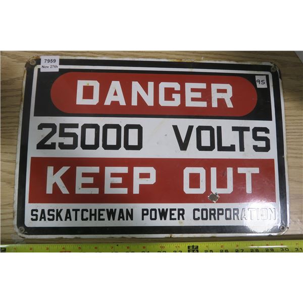 Original 1950s-60s Enamel Sask-Power Sign 18.5X12.5