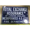 Image 1 : Original Enamel Royal Exchange Assurance 1720 Fire Department Sign 18 X 12