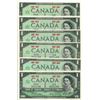 Image 1 : Lot of 6 AU+ Canada 1867-1967 $1 bills, Beattie/Rasminsky