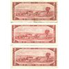 Image 2 : Lot of 3 1954 Canada $2 bills, Beattie/Rasminsky (T/U 9965617), Bouey/Rasminsky (T/G 0686535), Lawso