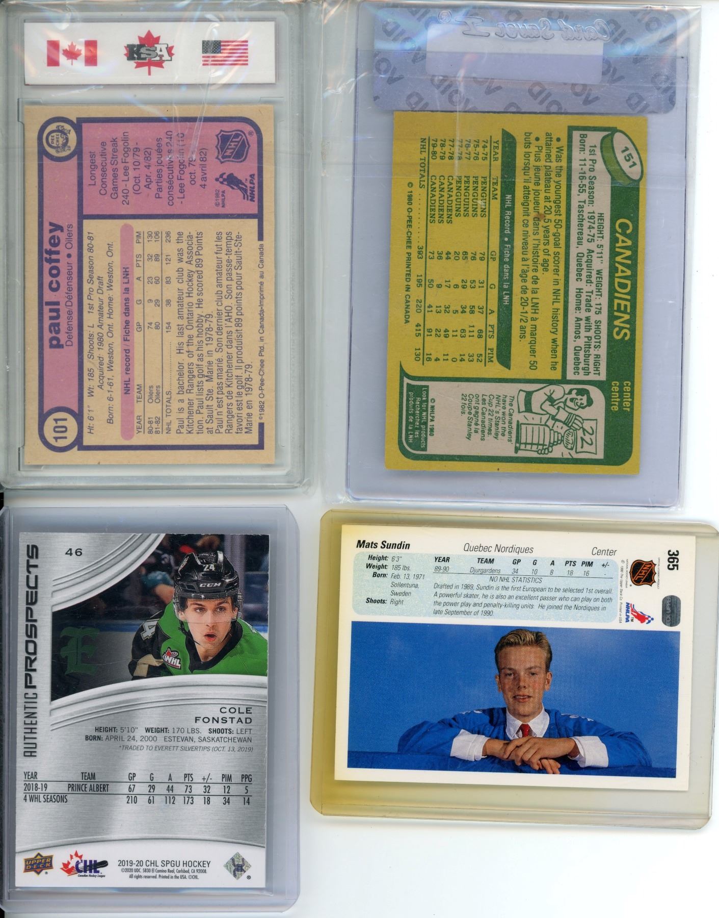 Paul Coffey Graded 8 Card, Mats Sundin Rookie Card Pierre Larouche Auto