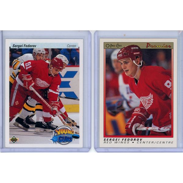 2 Sergei Federov Rookie Cards 1991-92 Upper Deck Young Guns and 1991-92 OPC Premier