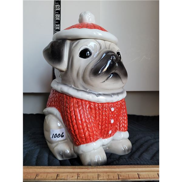 Ceramic Dog Christmas cookie jar.