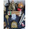 Image 5 : Lot of assorted Gold christmas decor. Beaded garland, paper wrap, angel tree topper & gold & brass o