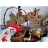 Image 4 : Christmas decor. Gift bags, glass ornaments, St Nicholas, basket with misc.