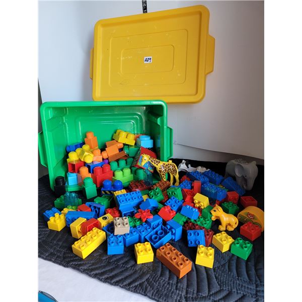Container of 96 large lego Blocks & 38 Mega Blocks for child over 1 1/2.