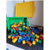 Container of 96 large lego Blocks & 38 Mega Blocks for child over 1 1/2.