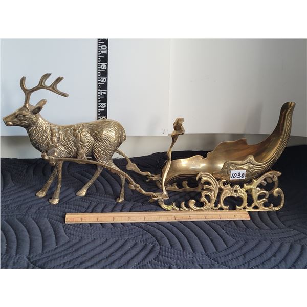 Solid Brass Reindeer and Sleigh. Sled detaches.